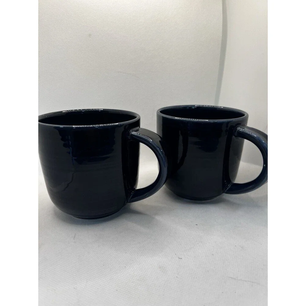2 Pottery Barn Blue mugs Portugal mugs dark heavy coffee navy